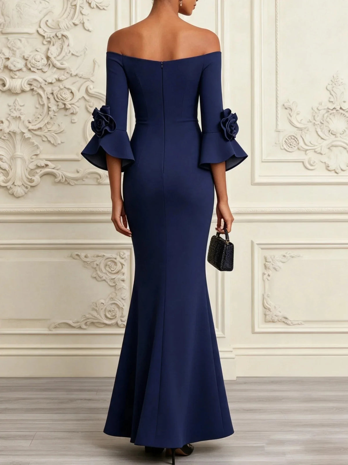 Elena - Navy Floral Mermaid Maxi Dress