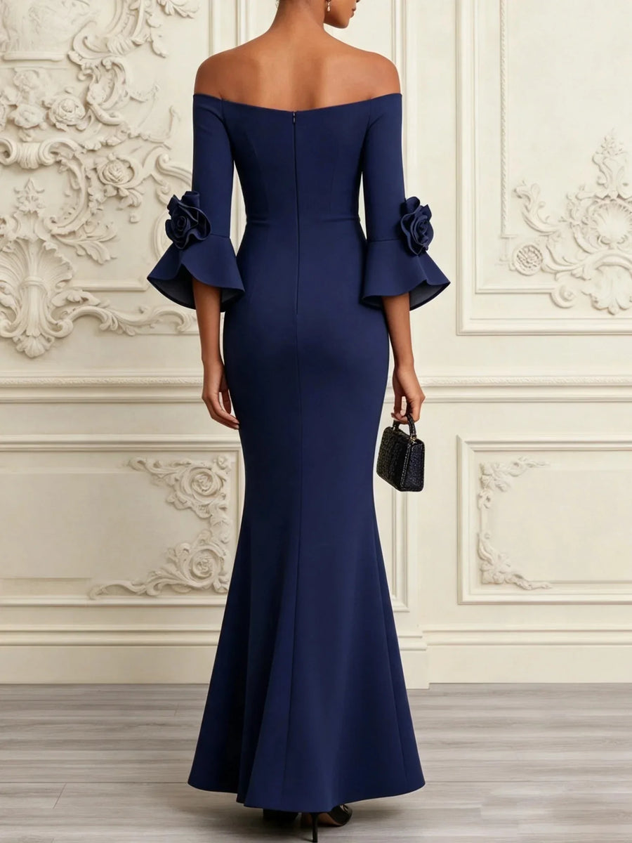 Elena - Navy Floral Mermaid Maxi Dress