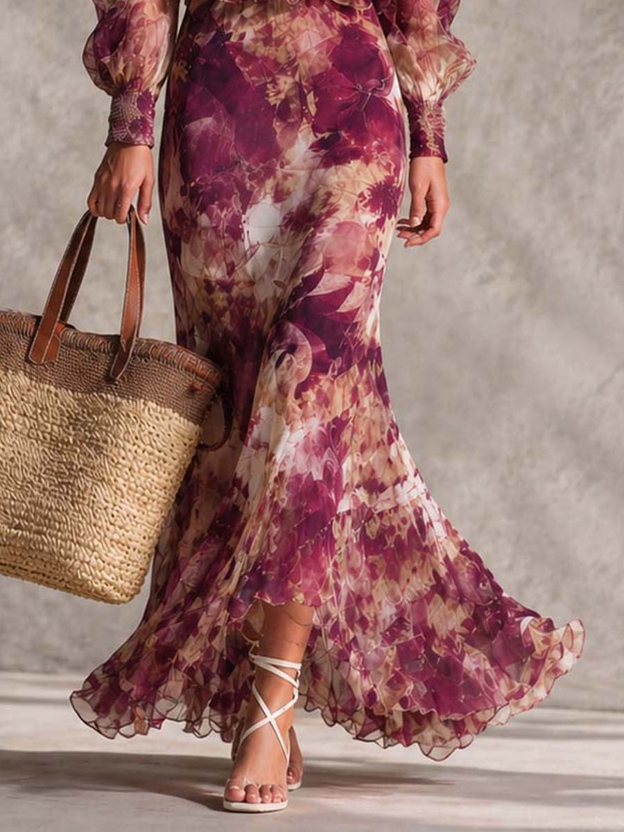 Rosa - Pink Floral Off-Shoulder Chiffon Maxi Dress