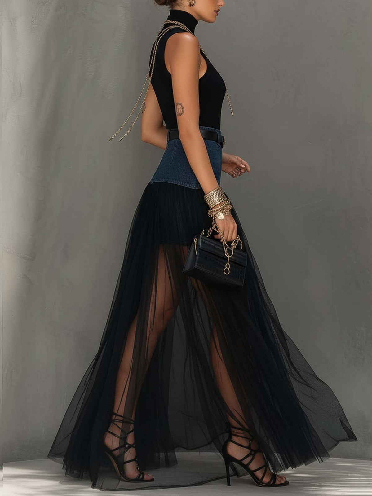 Amanda - the Denim And Mesh Set