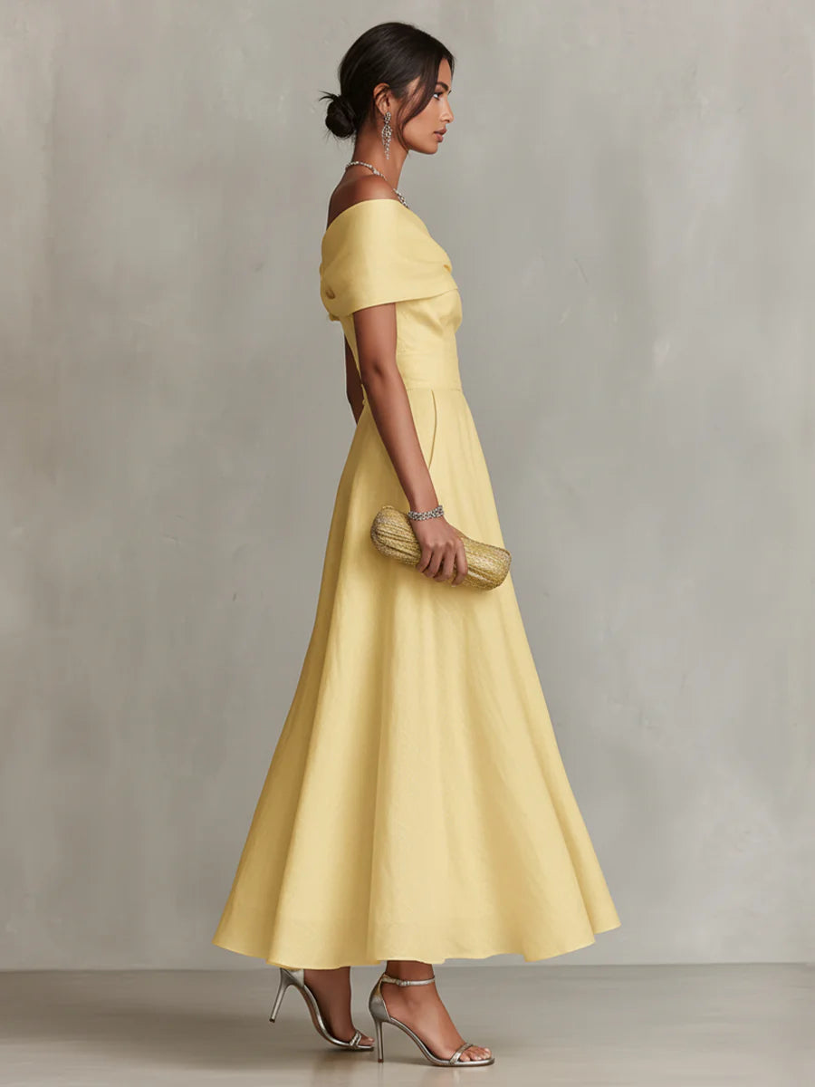 Jenna - Yellow Linen One-Shoulder Maxi Dress