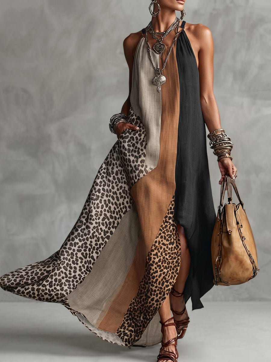 Myrna - Leopard Halter Maxi Dress