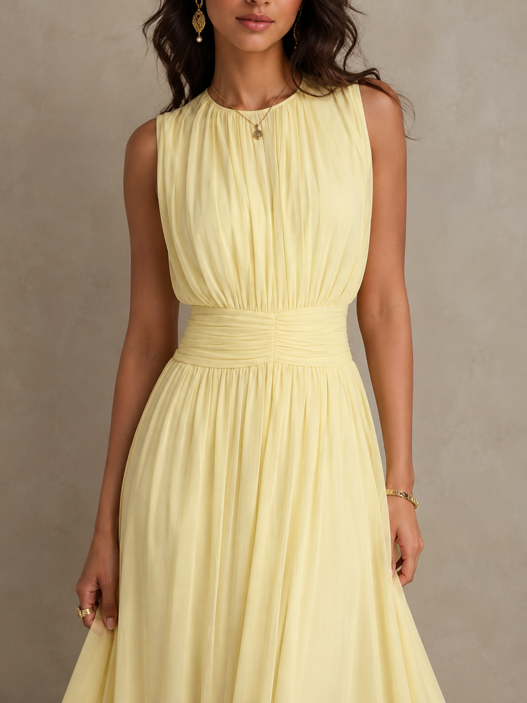 Roxanne - Ruched Waist Sleeveless Maxi Dress