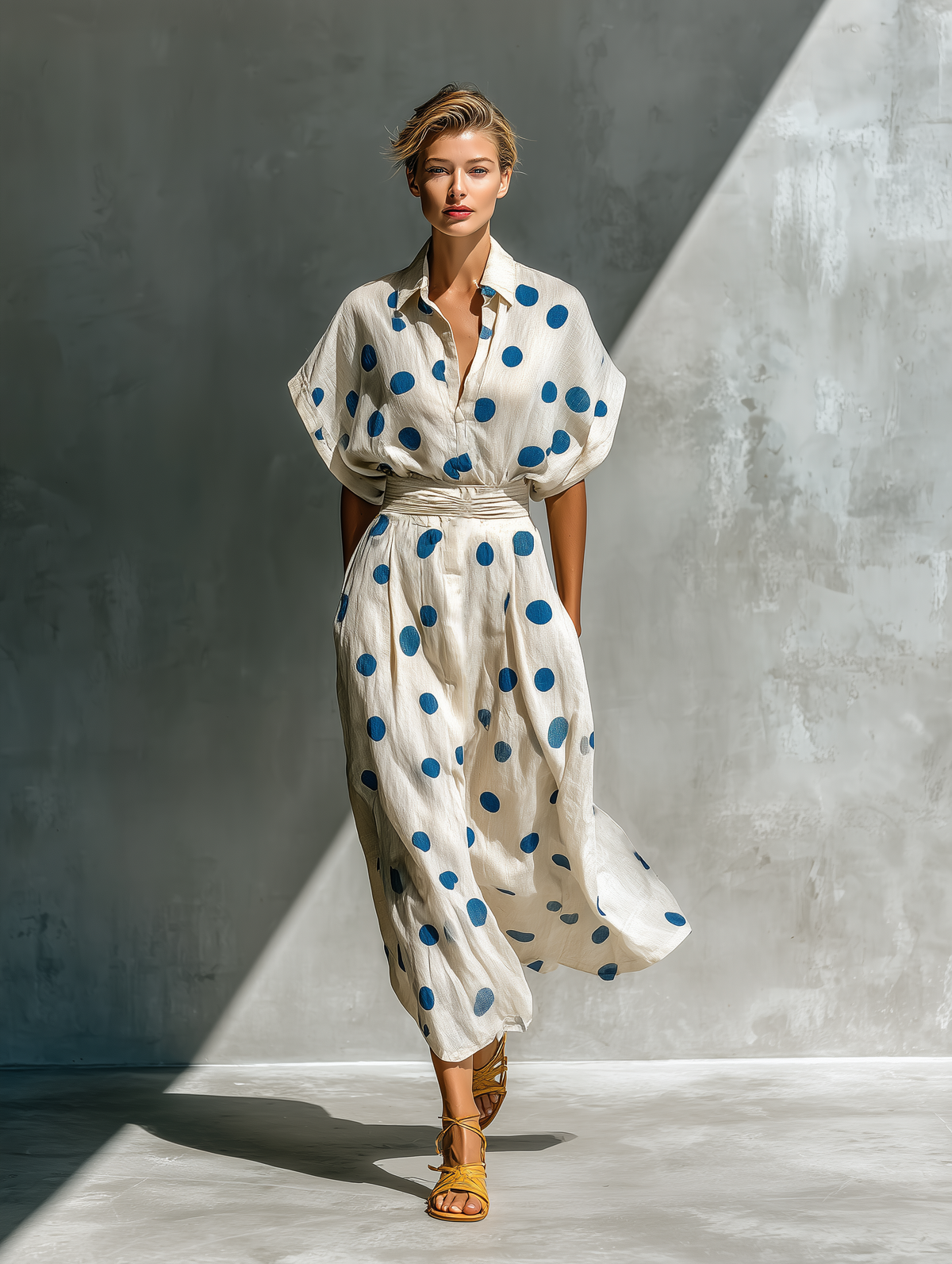 Elin - Linen-Blend Polka Dot Shirt Dress