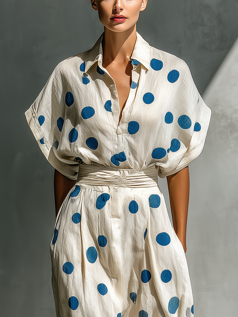 Elin - Linen-Blend Polka Dot Shirt Dress