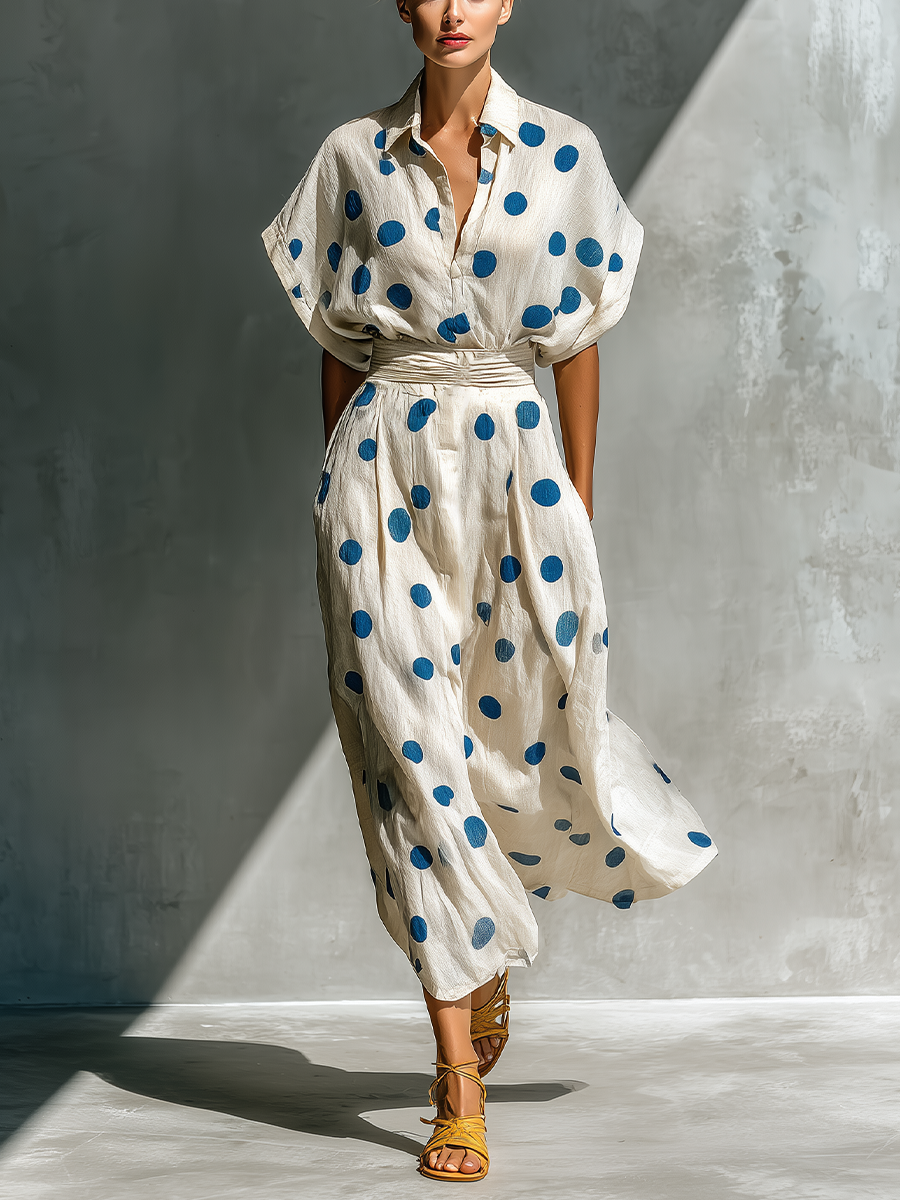 Elin - Linen-Blend Polka Dot Shirt Dress