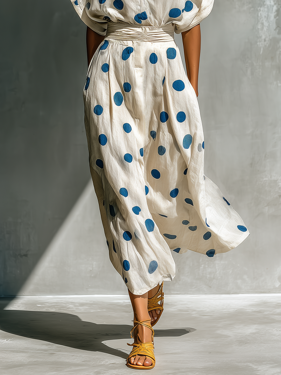 Elin - Linen-Blend Polka Dot Shirt Dress