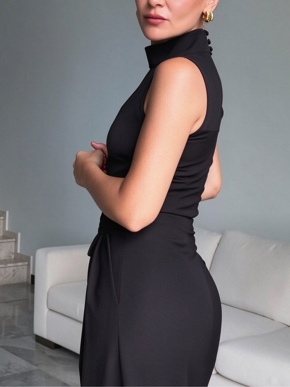 Senna - Stylish high-neck tank top with sheer detailing and trousers set