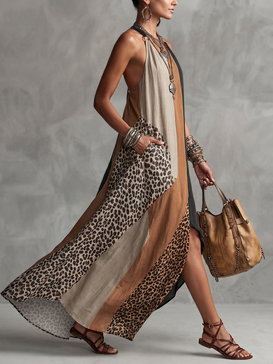 Myrna - Leopard Halter Maxi Dress
