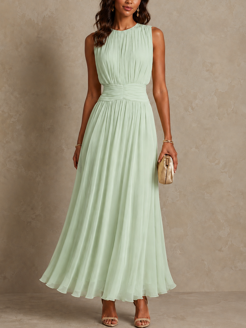 Roxanne - Ruched Waist Sleeveless Maxi Dress