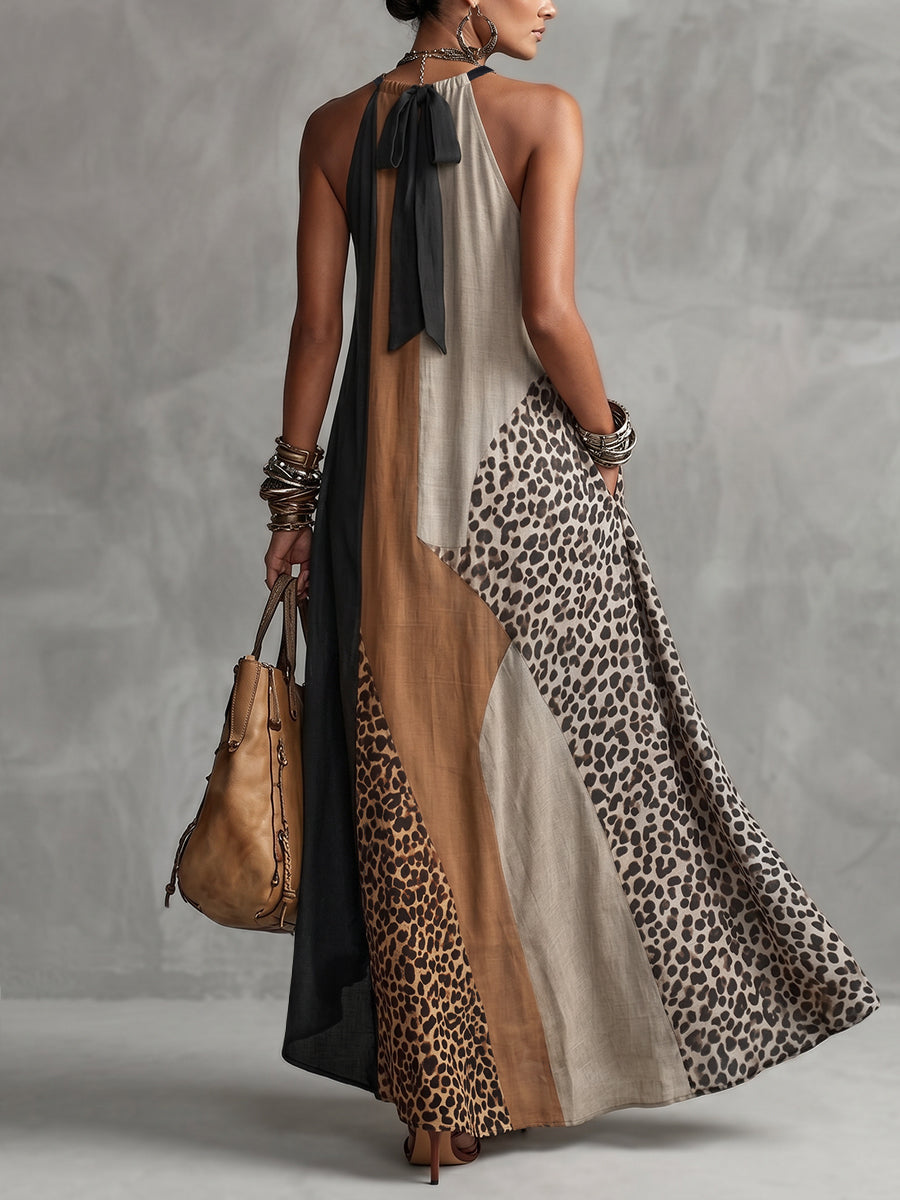Myrna - Leopard Halter Maxi Dress