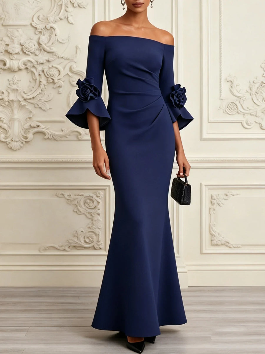 Elena - Navy Floral Mermaid Maxi Dress