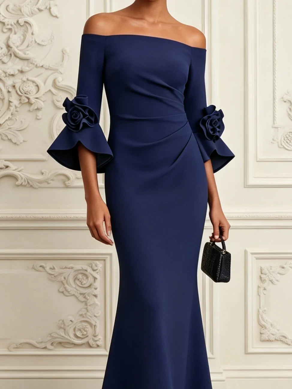 Elena - Navy Floral Mermaid Maxi Dress