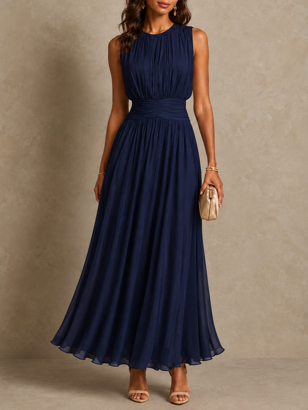 Roxanne - Ruched Waist Sleeveless Maxi Dress