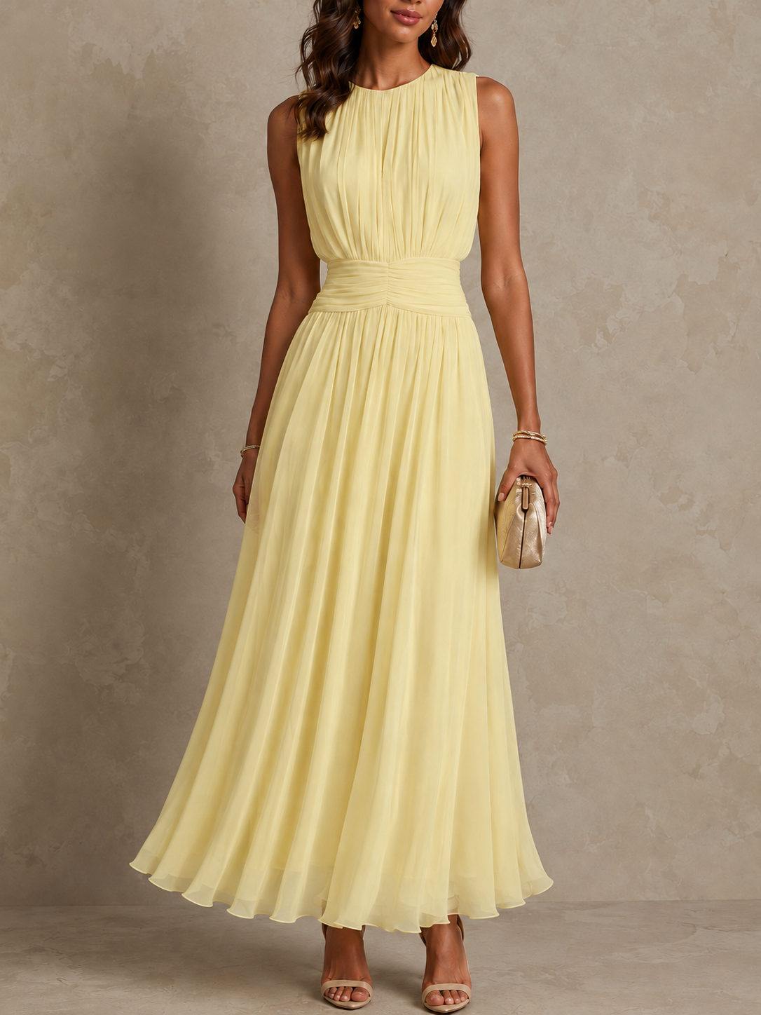 Roxanne - Ruched Waist Sleeveless Maxi Dress