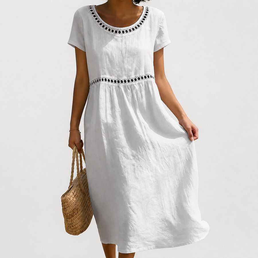 Kyra - Embroidered Linen Blend Midi Dress