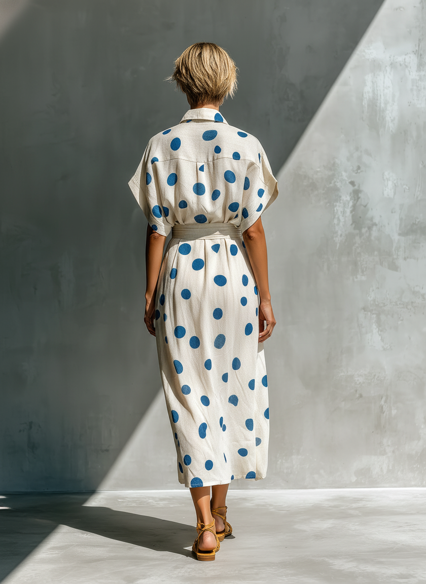 Elin - Linen-Blend Polka Dot Shirt Dress