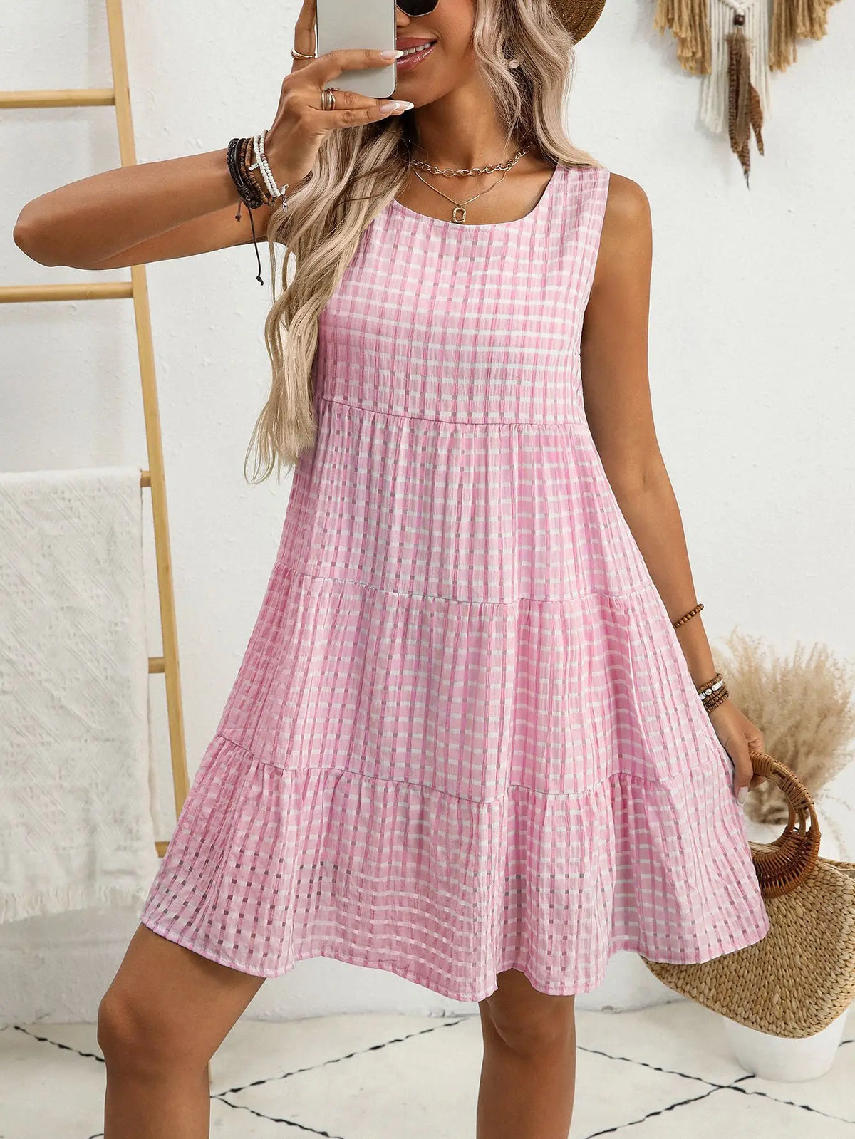 Wendy – Breezy Plaid Ruffled Sleeveless Dress