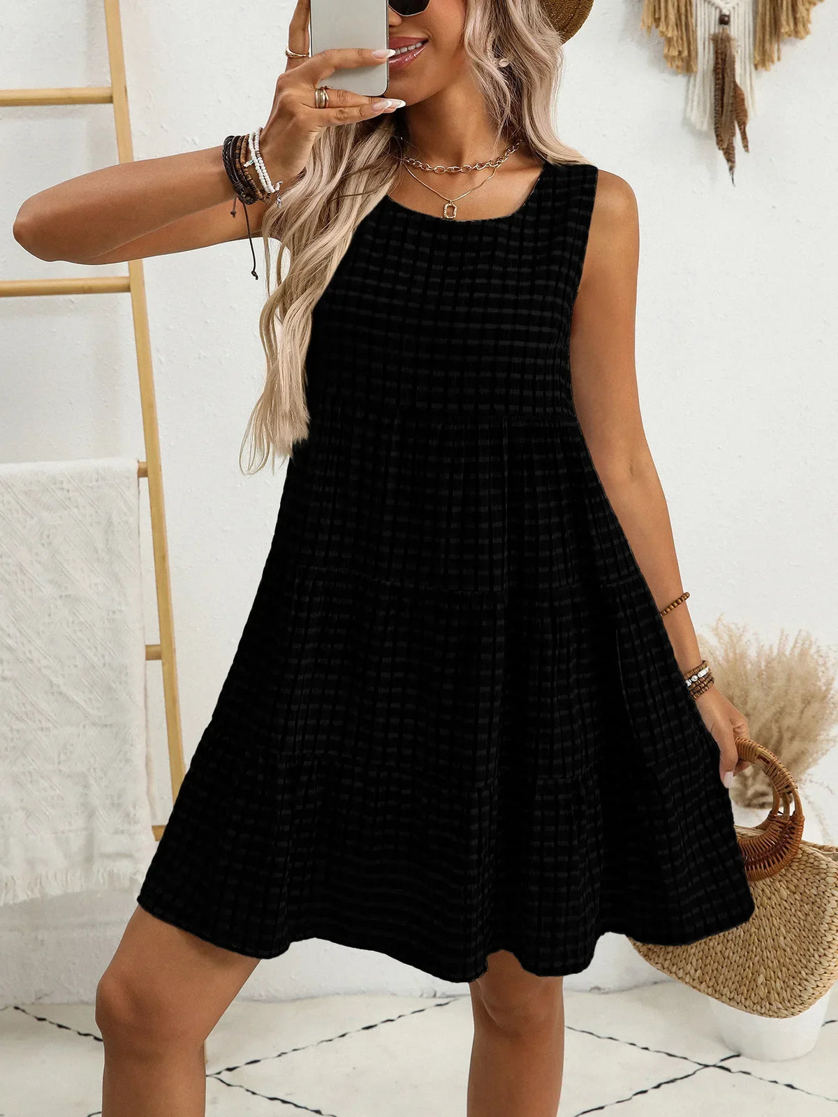 Wendy – Breezy Plaid Ruffled Sleeveless Dress