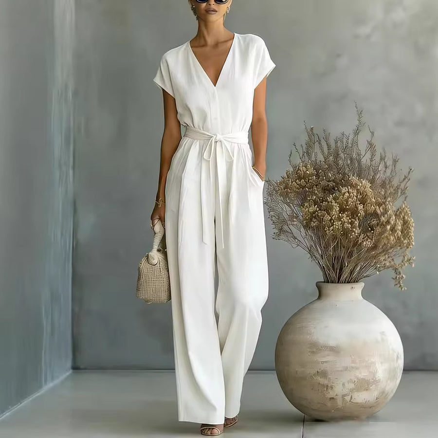 Marina - Flowing Belted Wide-Leg Jumpsuit