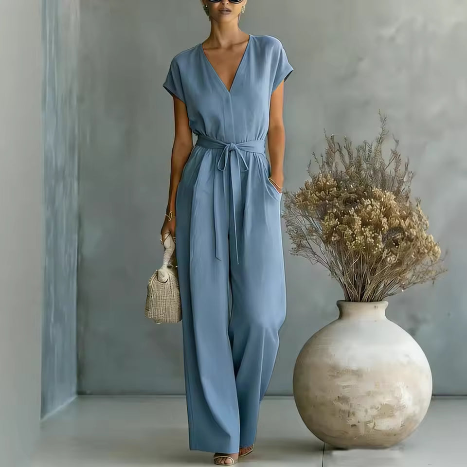 Marina - Flowing Belted Wide-Leg Jumpsuit