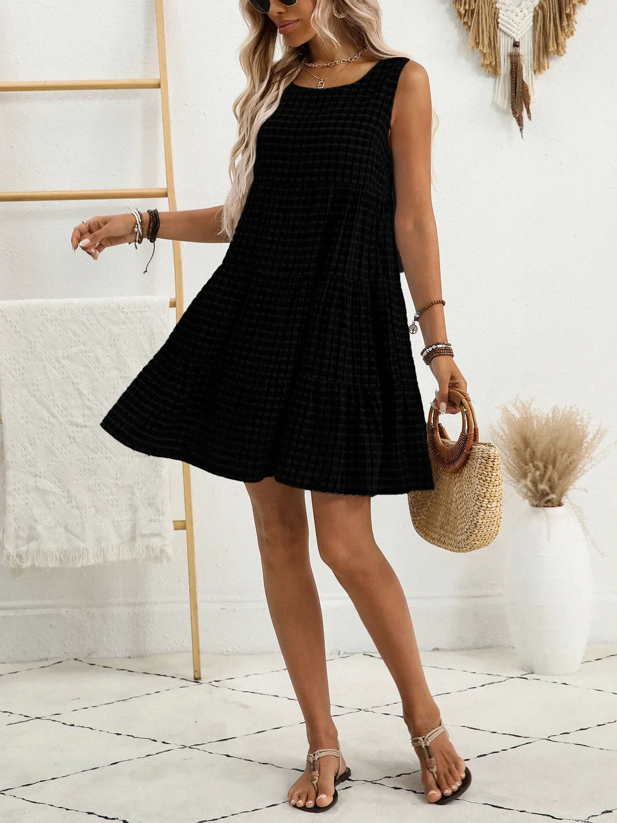 Wendy – Breezy Plaid Ruffled Sleeveless Dress