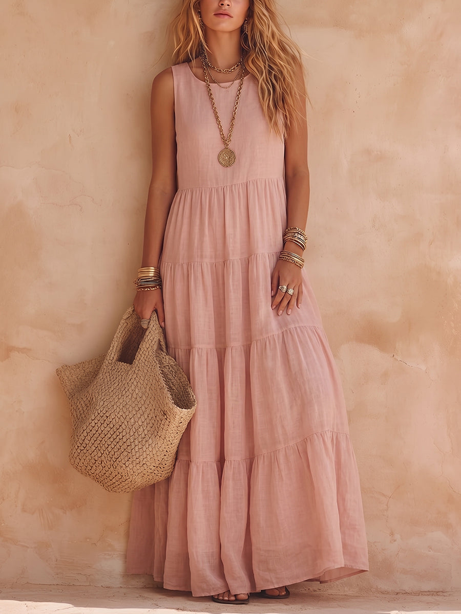 Mildred - Sleeveless Cotton and Linen Maxi Dress