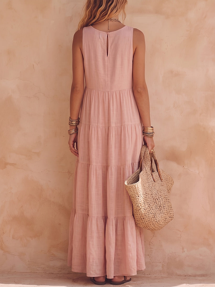 Mildred - Sleeveless Cotton and Linen Maxi Dress