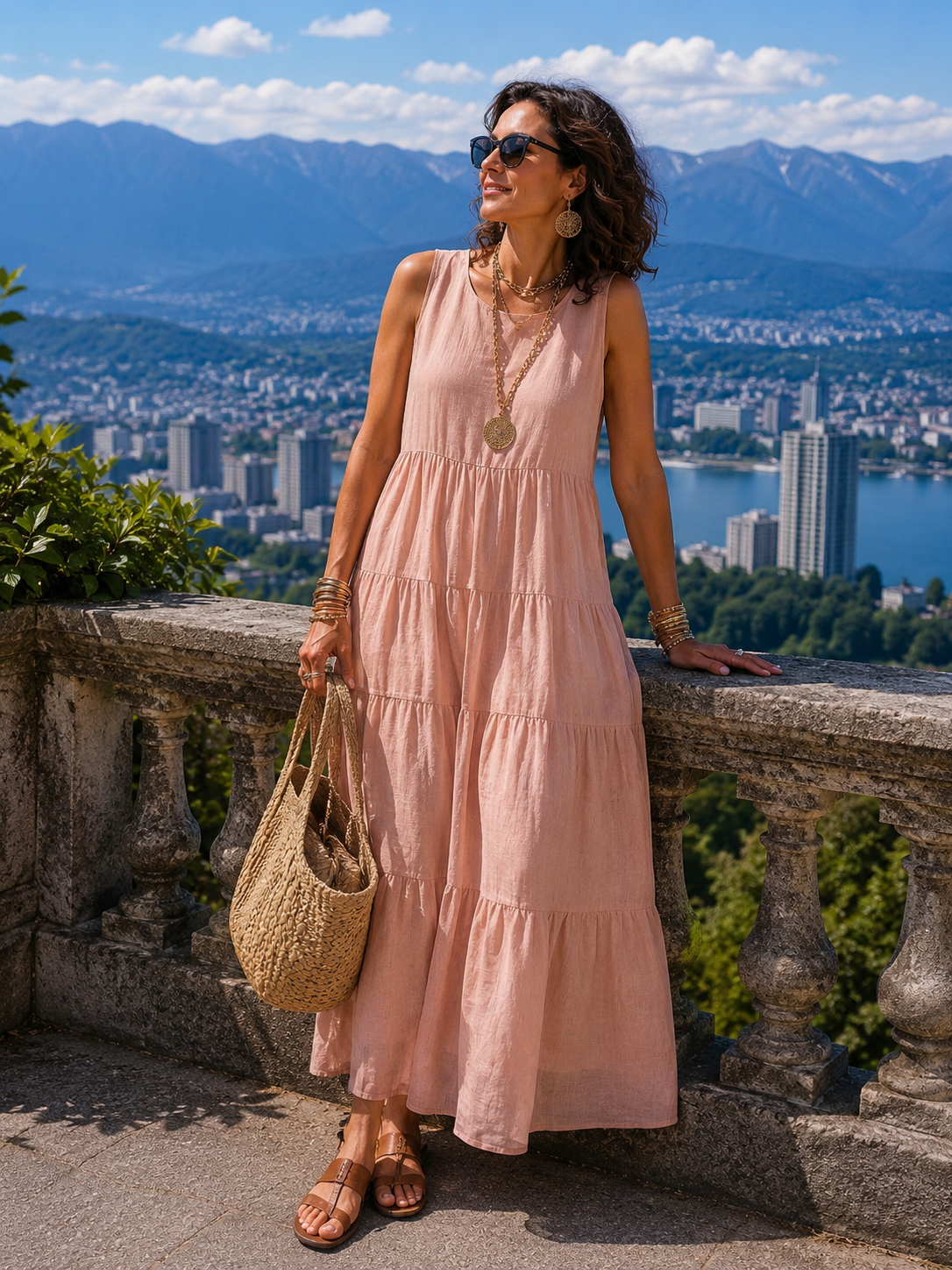 Mildred - Sleeveless Cotton and Linen Maxi Dress