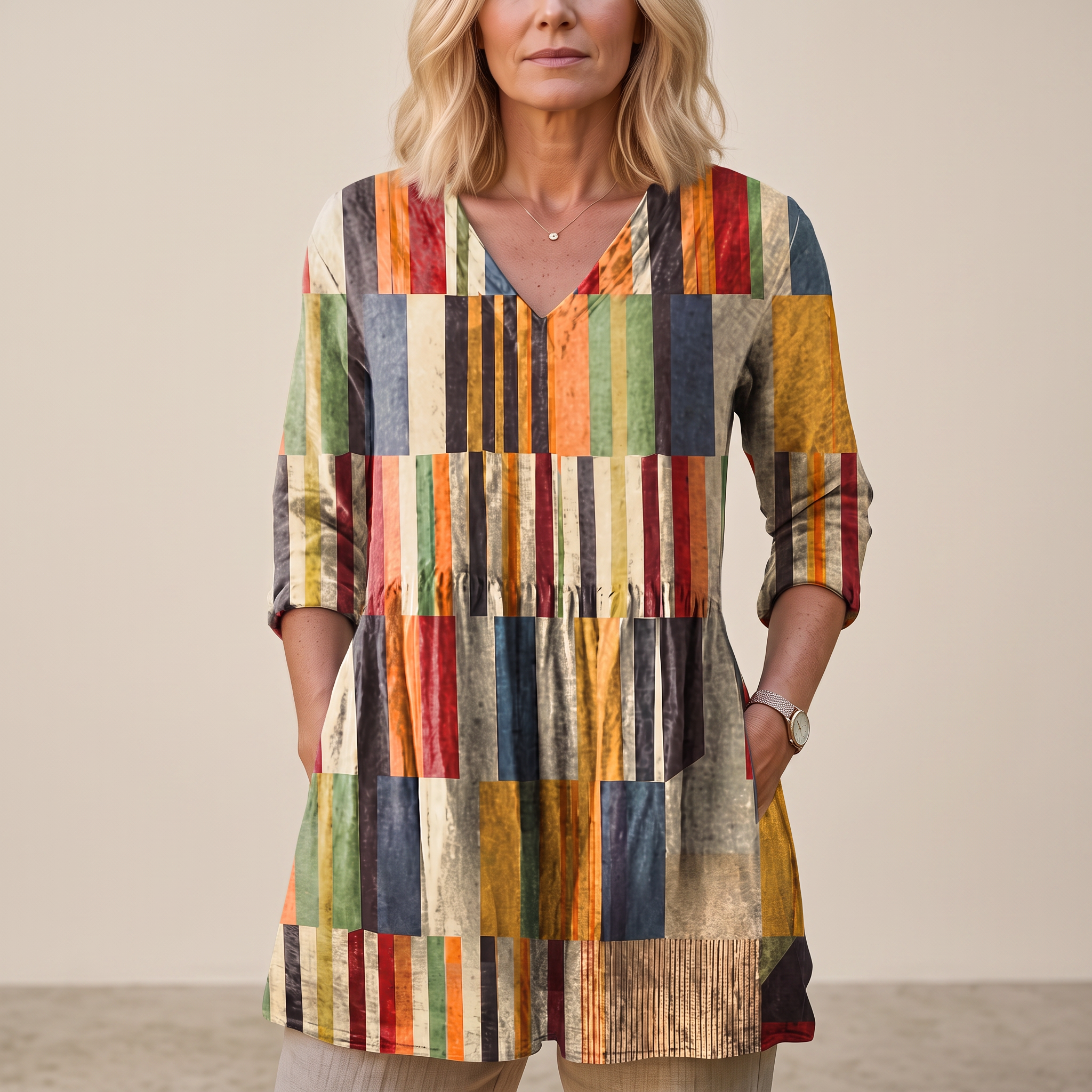 Bona - Long Blouse with Bold Pattern