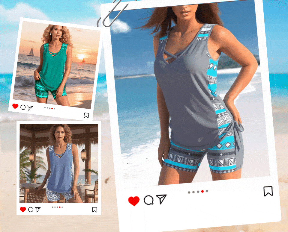 Lior - Geometric Print Tankini Set