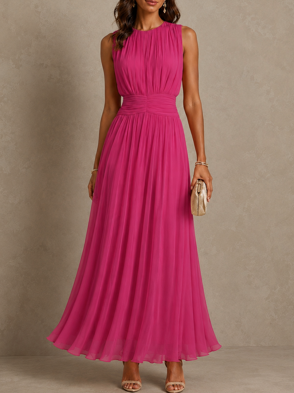 Roxanne - Ruched Waist Sleeveless Maxi Dress