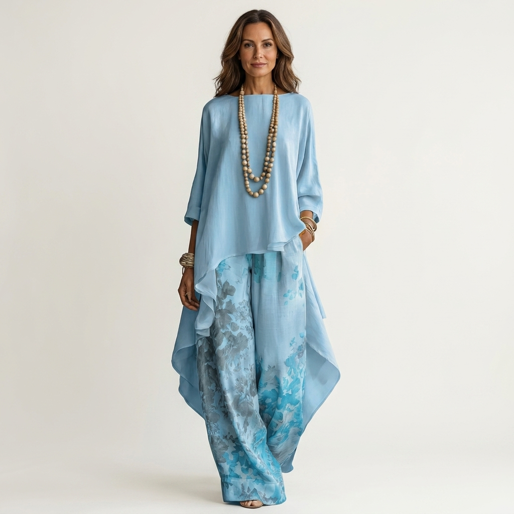 Cariola - Cotton-Silk Two-Piece Set with Asymmetric Tunic