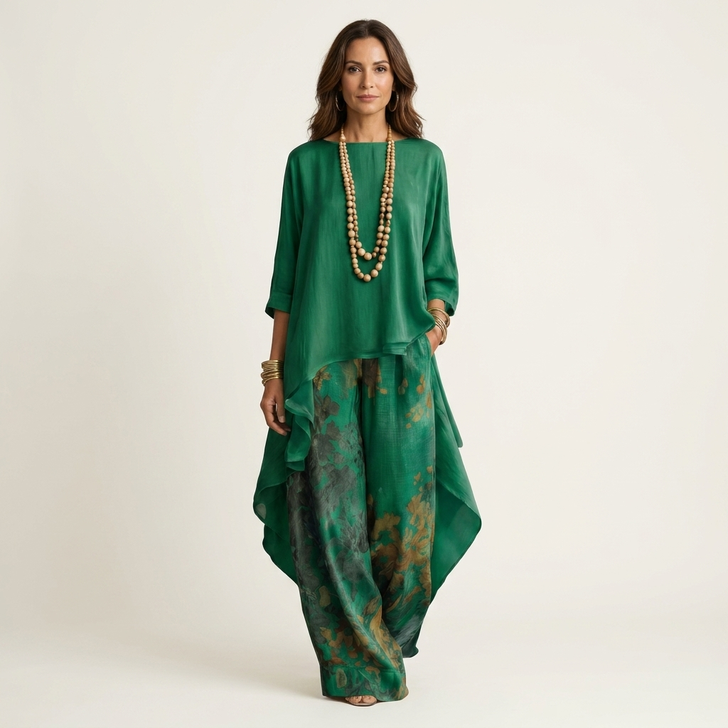 Cariola - Cotton-Silk Two-Piece Set with Asymmetric Tunic