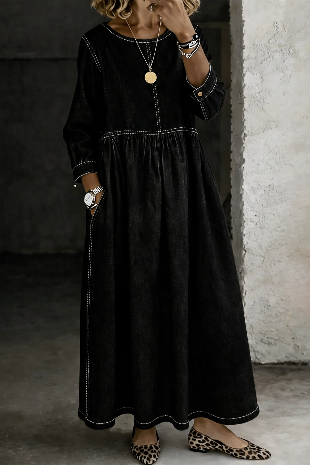 Roberta - Relaxed Denim Dress – Maxi Long Sleeve