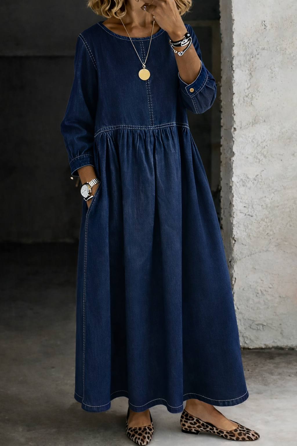 Roberta - Relaxed Denim Dress – Maxi Long Sleeve