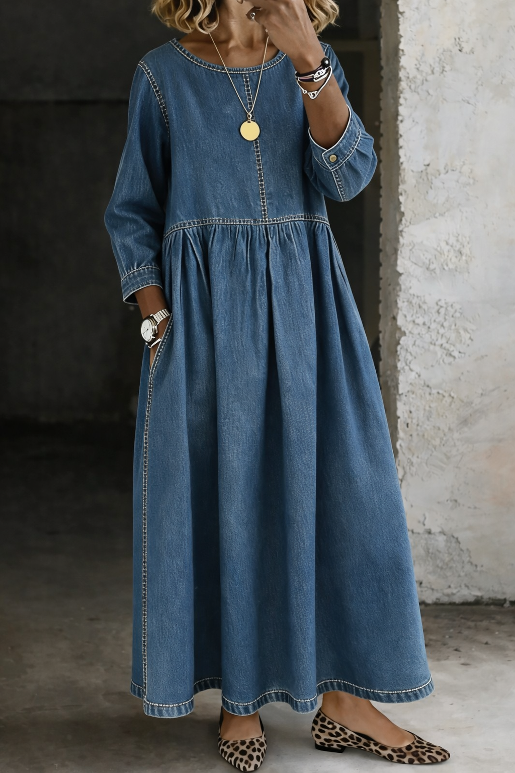 Roberta - Relaxed Denim Dress – Maxi Long Sleeve