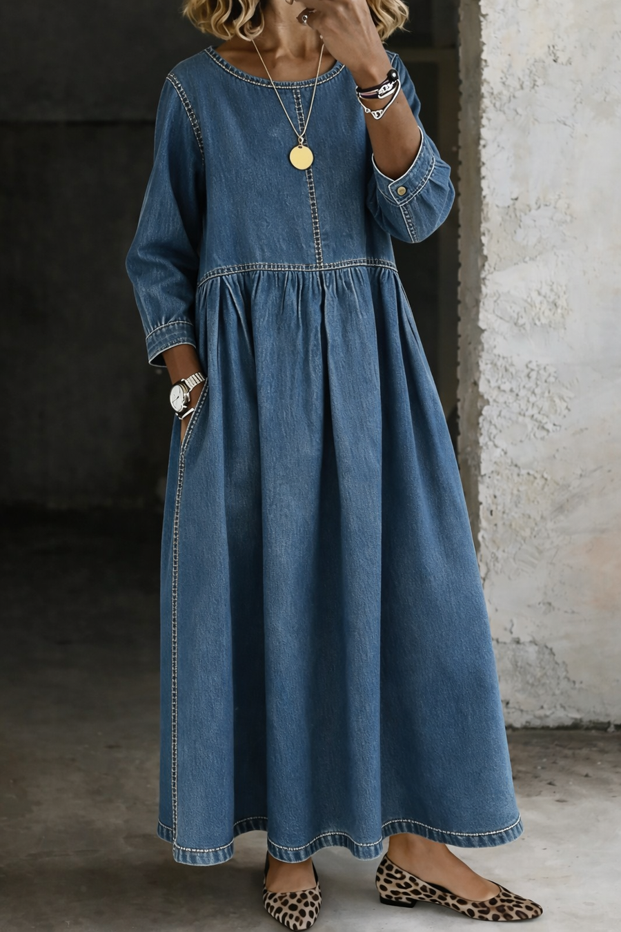Roberta - Relaxed Denim Dress – Maxi Long Sleeve